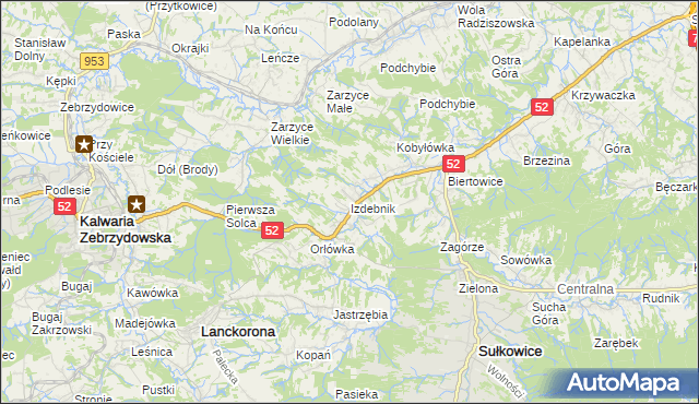 mapa Izdebnik gmina Lanckorona, Izdebnik gmina Lanckorona na mapie Targeo