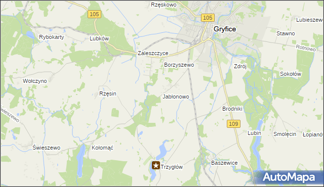 mapa Jabłonowo gmina Gryfice, Jabłonowo gmina Gryfice na mapie Targeo