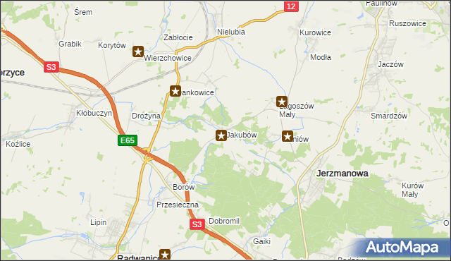 mapa Jakubów gmina Radwanice, Jakubów gmina Radwanice na mapie Targeo