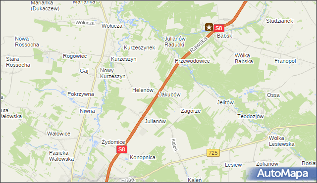 mapa Jakubów gmina Rawa Mazowiecka, Jakubów gmina Rawa Mazowiecka na mapie Targeo