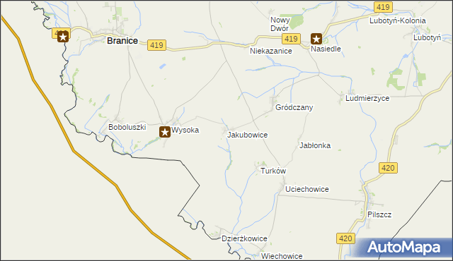 mapa Jakubowice gmina Branice, Jakubowice gmina Branice na mapie Targeo