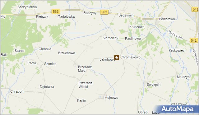 mapa Jakubowo gmina Lutocin, Jakubowo gmina Lutocin na mapie Targeo