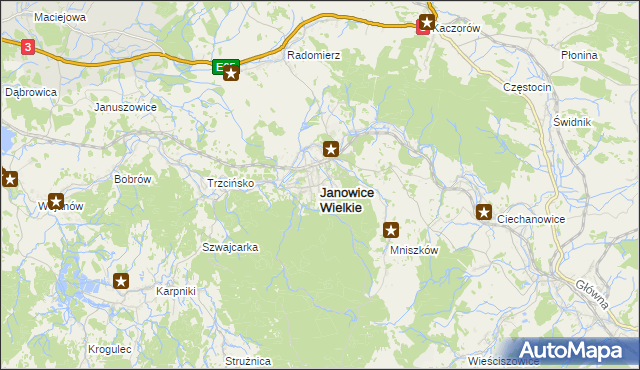 mapa Janowice Wielkie, Janowice Wielkie na mapie Targeo