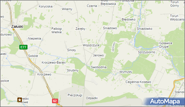 mapa Janowo gmina Zakroczym, Janowo gmina Zakroczym na mapie Targeo