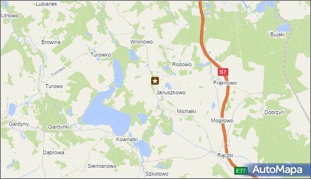 mapa Januszkowo gmina Kozłowo, Januszkowo gmina Kozłowo na mapie Targeo