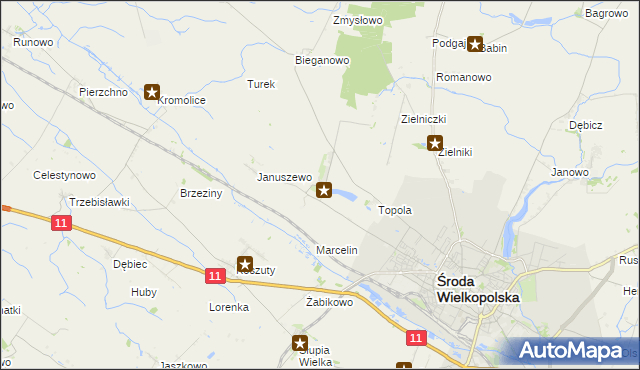 mapa Jarosławiec gmina Środa Wielkopolska, Jarosławiec gmina Środa Wielkopolska na mapie Targeo