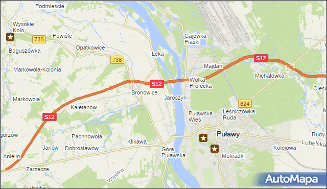 mapa Jaroszyn gmina Puławy, Jaroszyn gmina Puławy na mapie Targeo