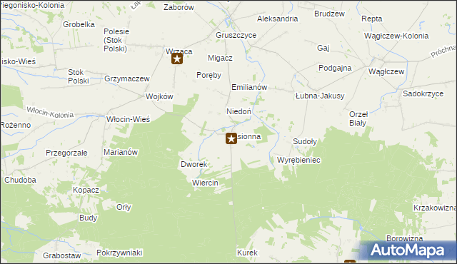 mapa Jasionna gmina Błaszki, Jasionna gmina Błaszki na mapie Targeo