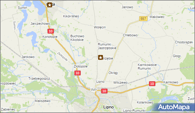 mapa Jastrzębie gmina Lipno, Jastrzębie gmina Lipno na mapie Targeo