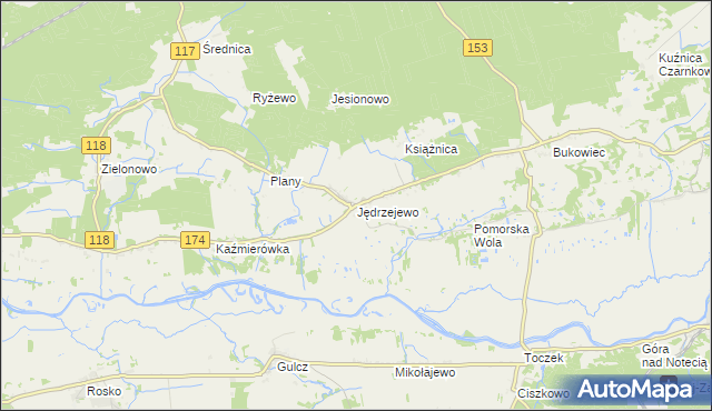 mapa Jędrzejewo gmina Czarnków, Jędrzejewo gmina Czarnków na mapie Targeo