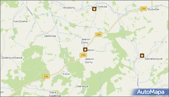 mapa Jelenin gmina Żagań, Jelenin gmina Żagań na mapie Targeo