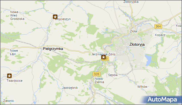 mapa Jerzmanice-Zdrój, Jerzmanice-Zdrój na mapie Targeo