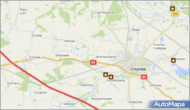 mapa Jerzmanowice gmina Chojnów, Jerzmanowice gmina Chojnów na mapie Targeo