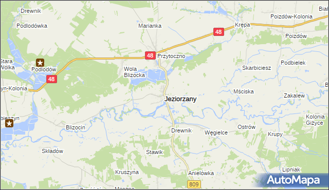 mapa Jeziorzany powiat lubartowski, Jeziorzany powiat lubartowski na mapie Targeo