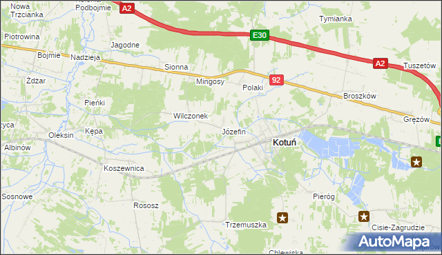 mapa Józefin gmina Kotuń, Józefin gmina Kotuń na mapie Targeo