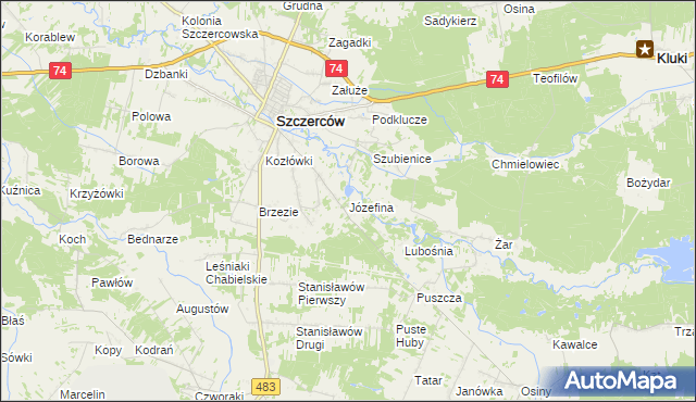 mapa Józefina gmina Szczerców, Józefina gmina Szczerców na mapie Targeo