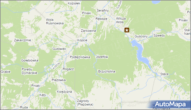 mapa Józefów gmina Dzikowiec, Józefów gmina Dzikowiec na mapie Targeo