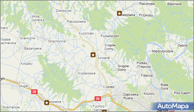 mapa Jurowce gmina Sanok, Jurowce gmina Sanok na mapie Targeo