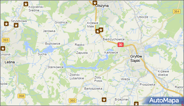 mapa Kałużna gmina Olszyna, Kałużna gmina Olszyna na mapie Targeo