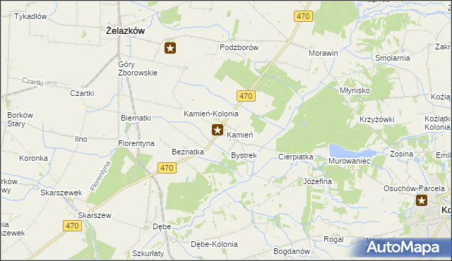 mapa Kamień gmina Ceków-Kolonia, Kamień gmina Ceków-Kolonia na mapie Targeo