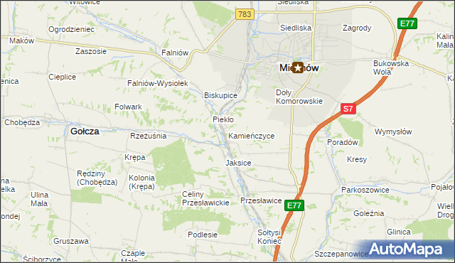 mapa Kamieńczyce gmina Miechów, Kamieńczyce gmina Miechów na mapie Targeo