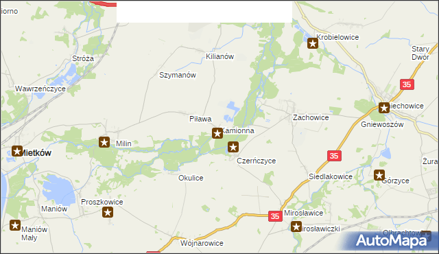 mapa Kamionna gmina Kąty Wrocławskie, Kamionna gmina Kąty Wrocławskie na mapie Targeo