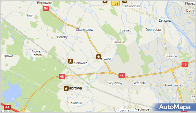 mapa Karczów gmina Dąbrowa, Karczów gmina Dąbrowa na mapie Targeo