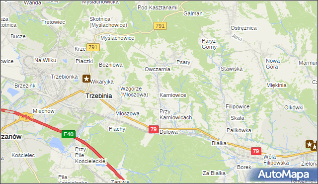 mapa Karniowice gmina Trzebinia, Karniowice gmina Trzebinia na mapie Targeo