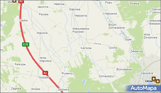 mapa Karnków gmina Głowno, Karnków gmina Głowno na mapie Targeo