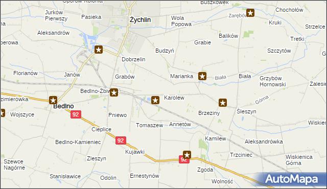 mapa Karolew gmina Bedlno, Karolew gmina Bedlno na mapie Targeo