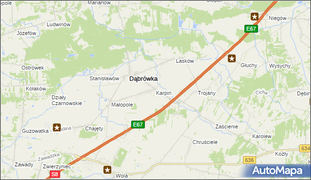 mapa Karpin gmina Dąbrówka, Karpin gmina Dąbrówka na mapie Targeo