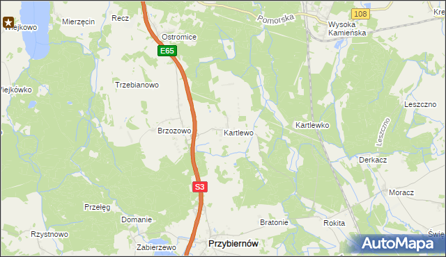 mapa Kartlewo gmina Przybiernów, Kartlewo gmina Przybiernów na mapie Targeo