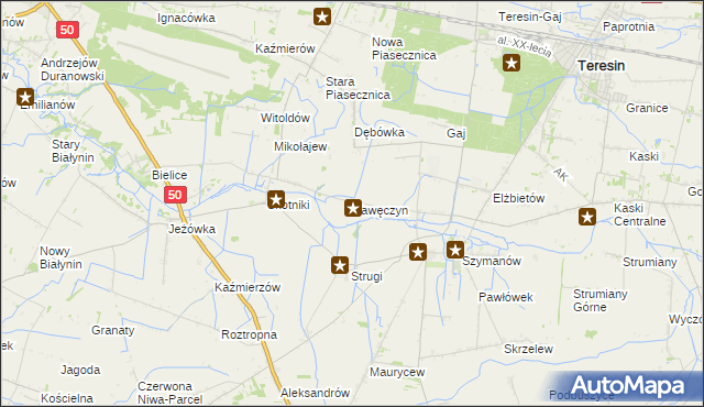 mapa Kawęczyn gmina Teresin, Kawęczyn gmina Teresin na mapie Targeo
