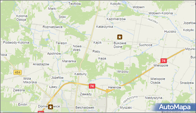 mapa Kępa gmina Drużbice, Kępa gmina Drużbice na mapie Targeo