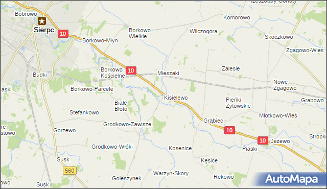 mapa Kisielewo gmina Sierpc, Kisielewo gmina Sierpc na mapie Targeo
