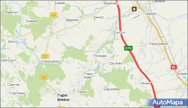 mapa Kłodawa gmina Trąbki Wielkie, Kłodawa gmina Trąbki Wielkie na mapie Targeo