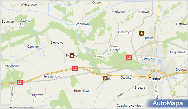 mapa Klony gmina Gostyń, Klony gmina Gostyń na mapie Targeo