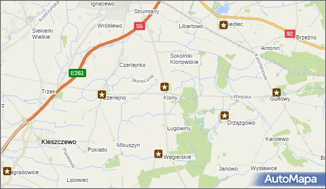 mapa Klony gmina Kostrzyn, Klony gmina Kostrzyn na mapie Targeo