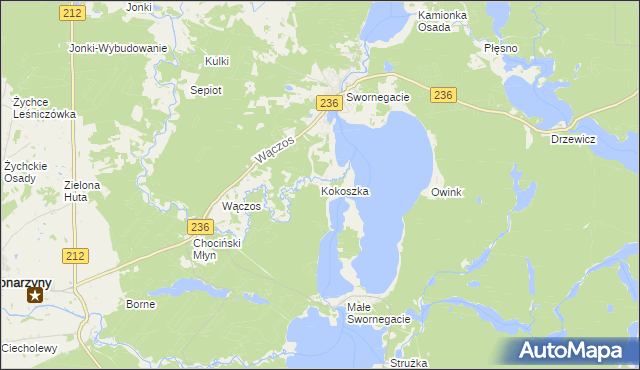 mapa Kokoszka gmina Chojnice, Kokoszka gmina Chojnice na mapie Targeo