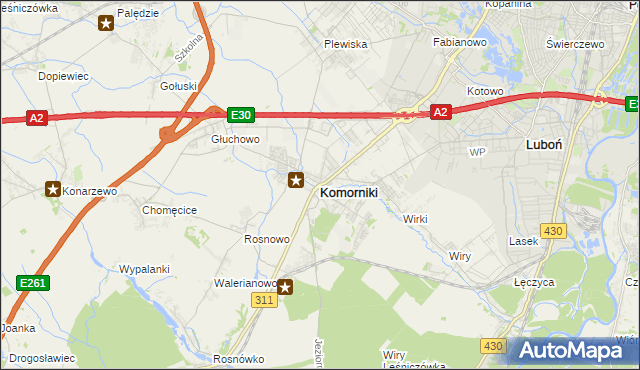 mapa Komorniki powiat poznański, Komorniki powiat poznański na mapie Targeo