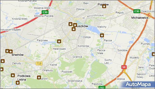 mapa Komorów gmina Michałowice, Komorów gmina Michałowice na mapie Targeo