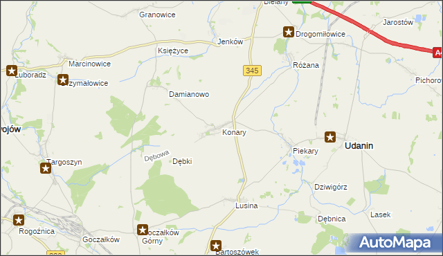 mapa Konary gmina Udanin, Konary gmina Udanin na mapie Targeo