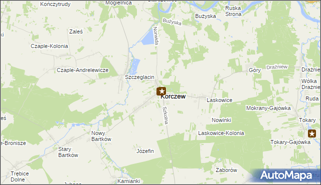 mapa Korczew powiat siedlecki, Korczew powiat siedlecki na mapie Targeo