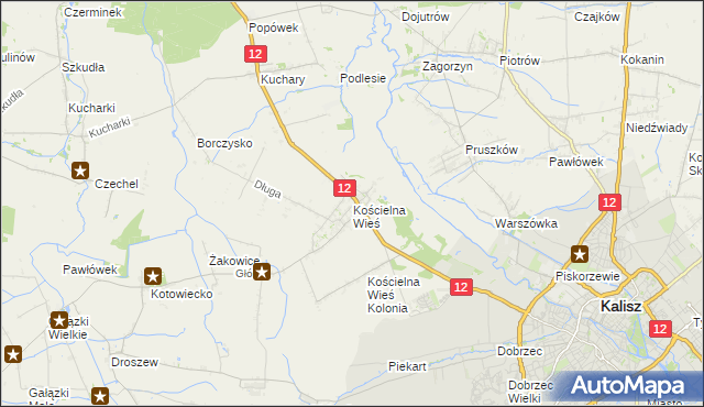 mapa Kościelna Wieś gmina Gołuchów, Kościelna Wieś gmina Gołuchów na mapie Targeo