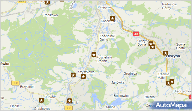 mapa Kościelniki Średnie, Kościelniki Średnie na mapie Targeo