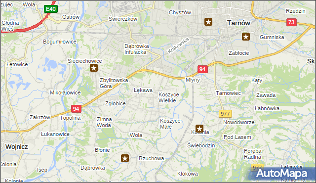 mapa Koszyce Wielkie, Koszyce Wielkie na mapie Targeo