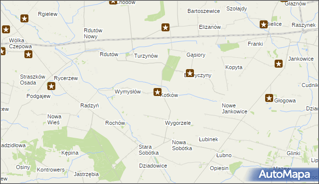 mapa Kotków gmina Grabów, Kotków gmina Grabów na mapie Targeo