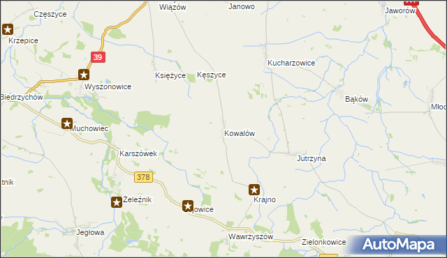 mapa Kowalów gmina Wiązów, Kowalów gmina Wiązów na mapie Targeo