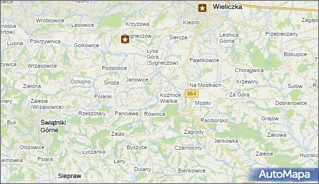 mapa Koźmice Wielkie, Koźmice Wielkie na mapie Targeo