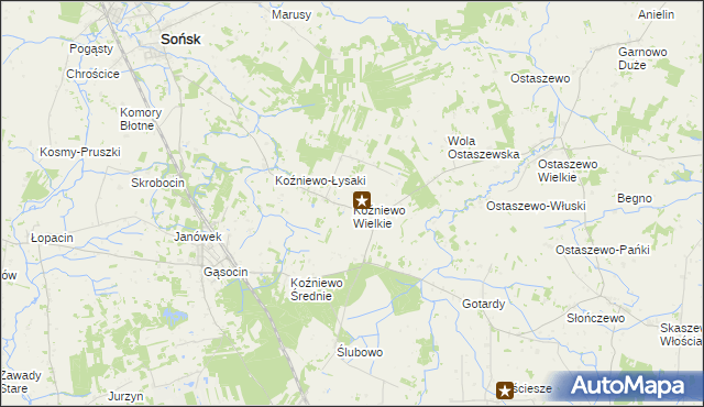 mapa Koźniewo Wielkie, Koźniewo Wielkie na mapie Targeo